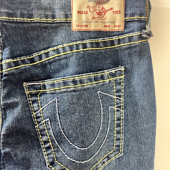 True Religion Men`s Rocco Big T Relaxed Skinny Jeans Size 36x32 Blue Stitching - Picture 7 of 9